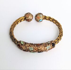 Gold Woven Bracelet with Multicolor Accents